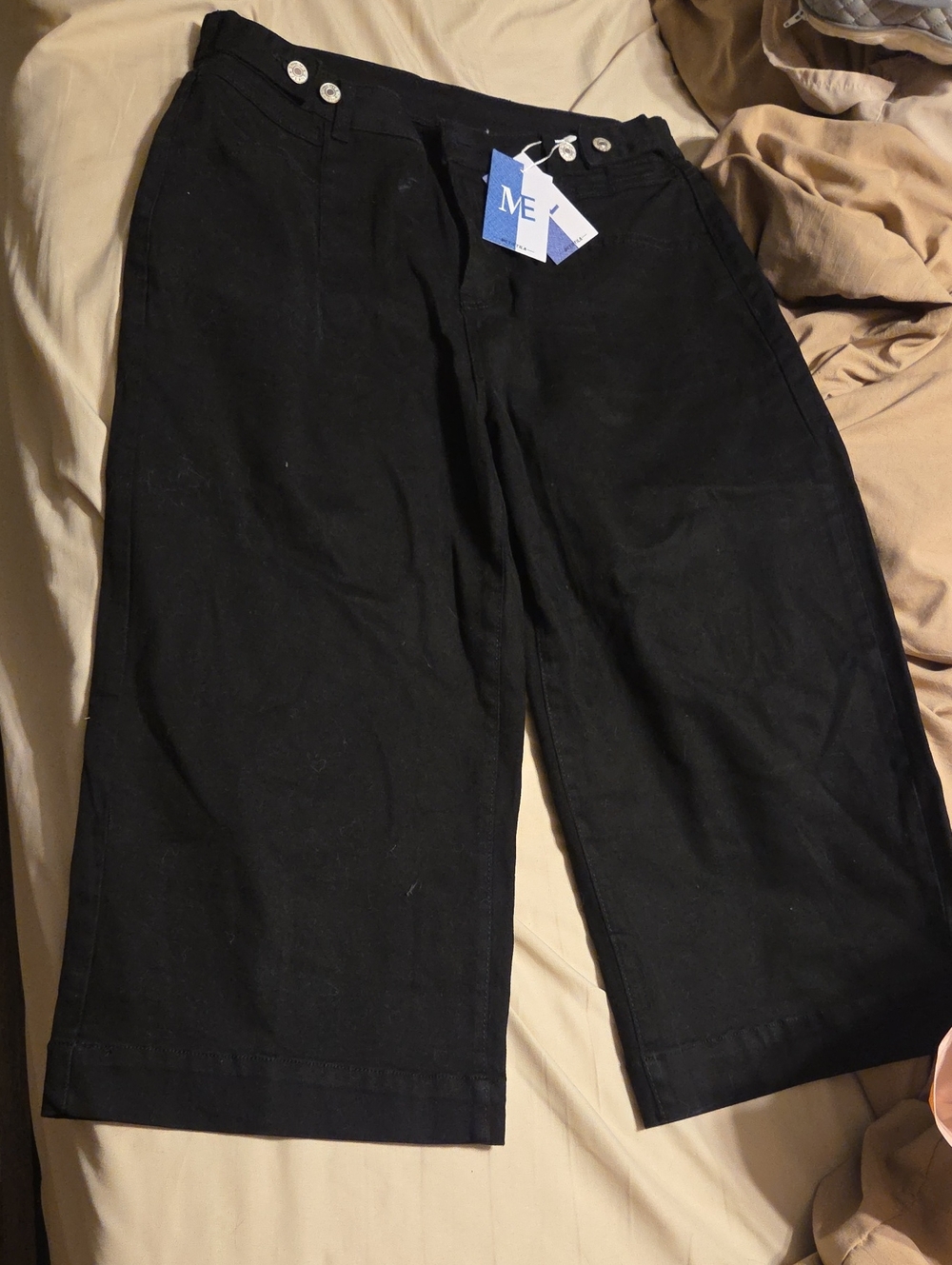 Black Wide-Leg Cropped Chinos with Button Waist NWT